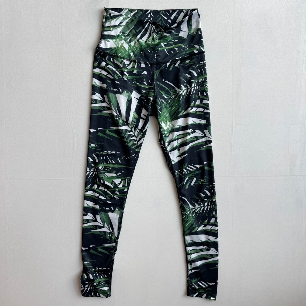 Beyond Yoga Womens Green Palm Leaf Tropical Print High Waisted Leggings Size M